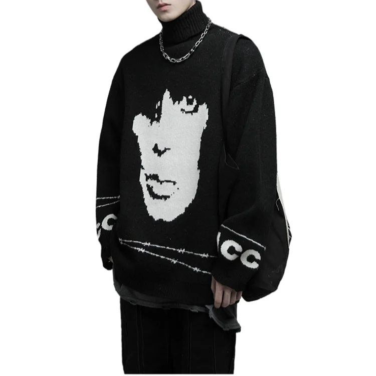 Мужские вязаные свитера Kingsun с длинным рукавом и принтом, трикотажная водолазка, Мужская одежда, вязаный свитер на заказ