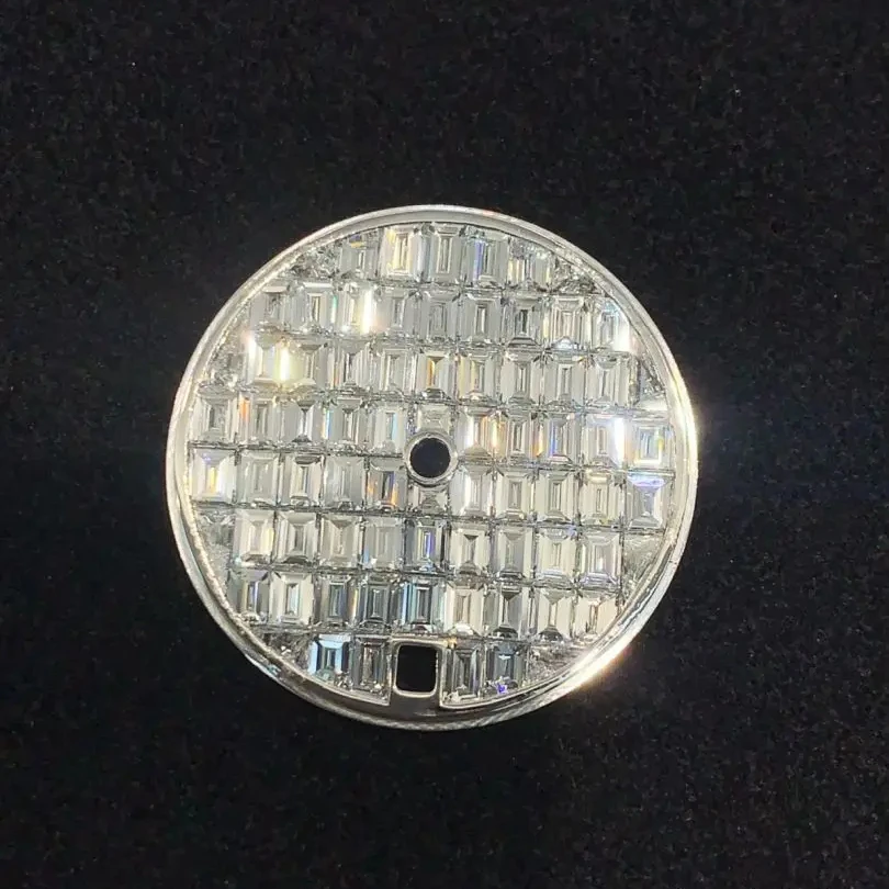 Factory Silver Cultured Diamond Watch Dial 18K Gold Dial Customized with CNC Hole Set Cultured Diamonds for Luxury Watches