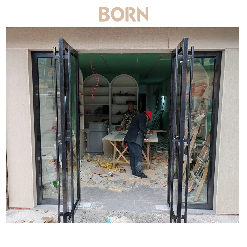 China High Quality Doors and Windows Black Aluminum Alloy Tempered Glass Indoor Office Conference Room Glass Casement Door