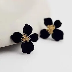 925 Silver Needle Velvet Flower Earrings Flocking Earrings Temperament Senior Atmosphere Red Earrings Female