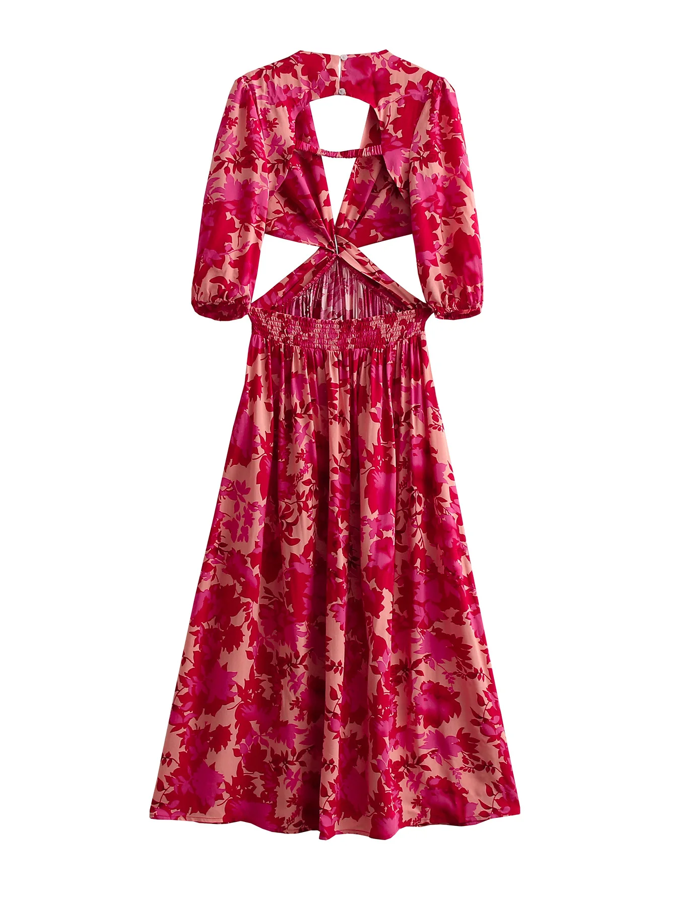 Red Women Floral hip wrap Sexy Wear Sexy Women Irregular printed hollow out Dresses
