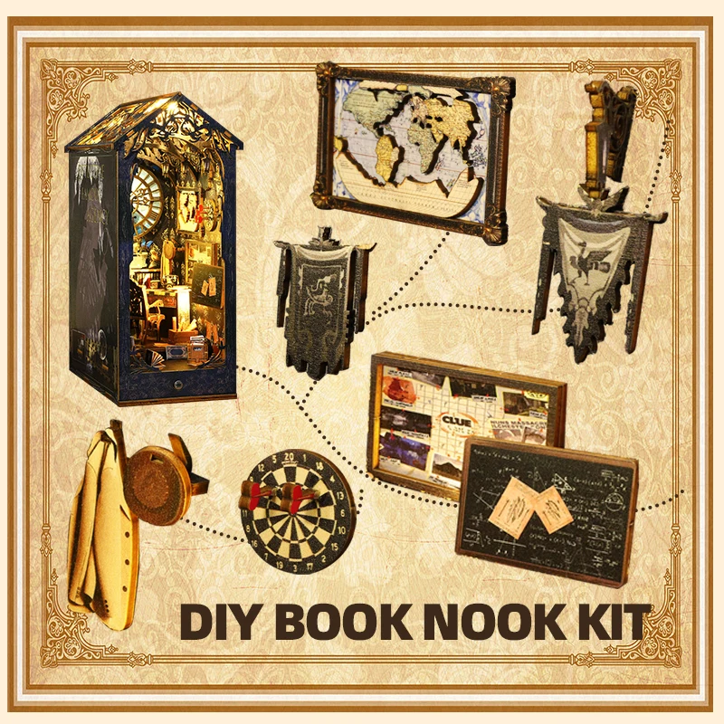 Book Nooks Diorama 3 d Puzzle Wooden Bookend Diy Miniature House Booknook Shelf Insert Detective Agency Book Nook Kit