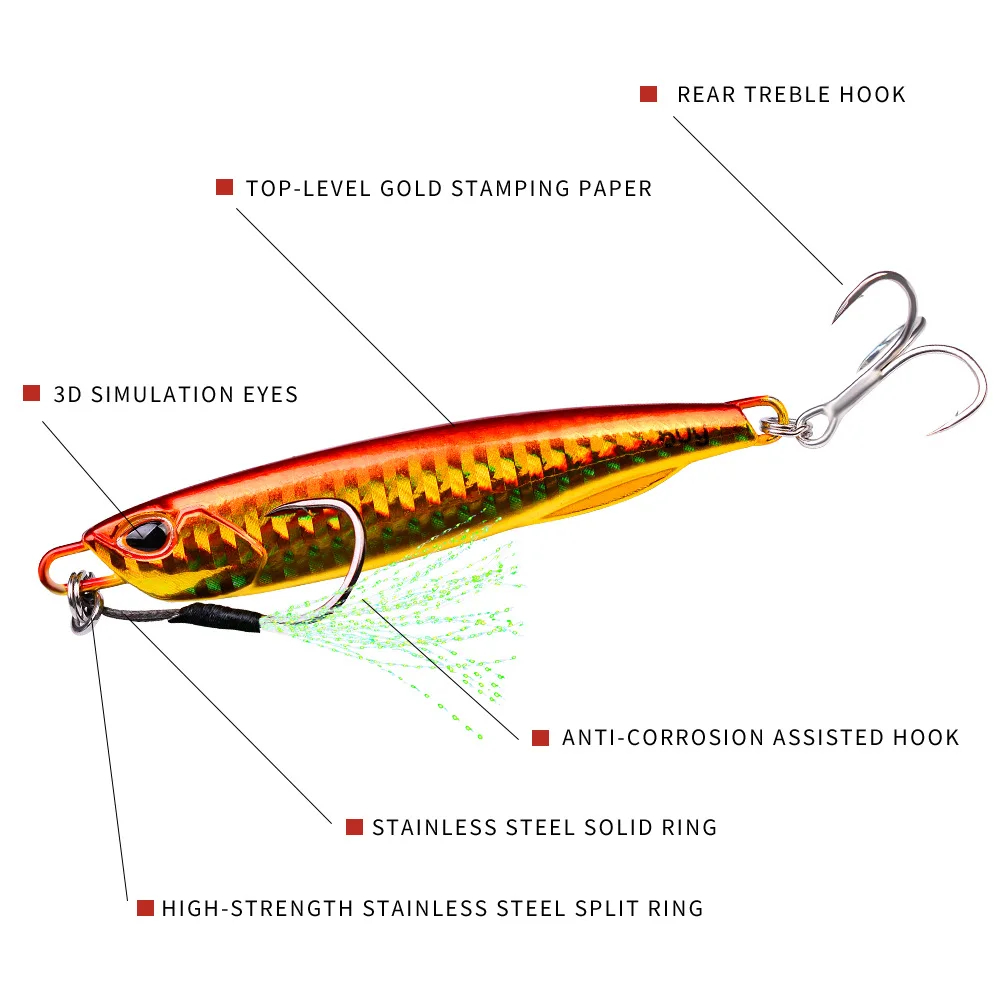 HOT seller High Quality 10g 15g 20g 30g 40g 50g 60g Sinking luminous metal lead slow pitch jigging fishing lure jig