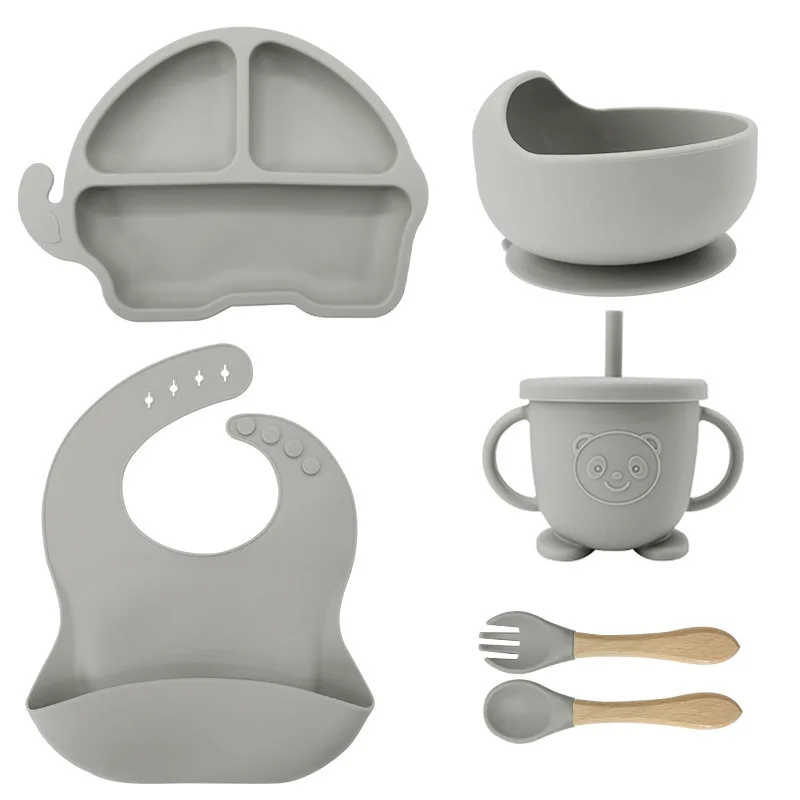 New Factory OEM Bpa Free Suction Plate Bowl And Spoon Set Silicone Baby Tableware Feeding Weaning Baby Set