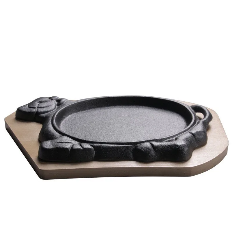 Cast Iron Steak Plate Sizzle with Wooden Tray Griddle Fajita Server