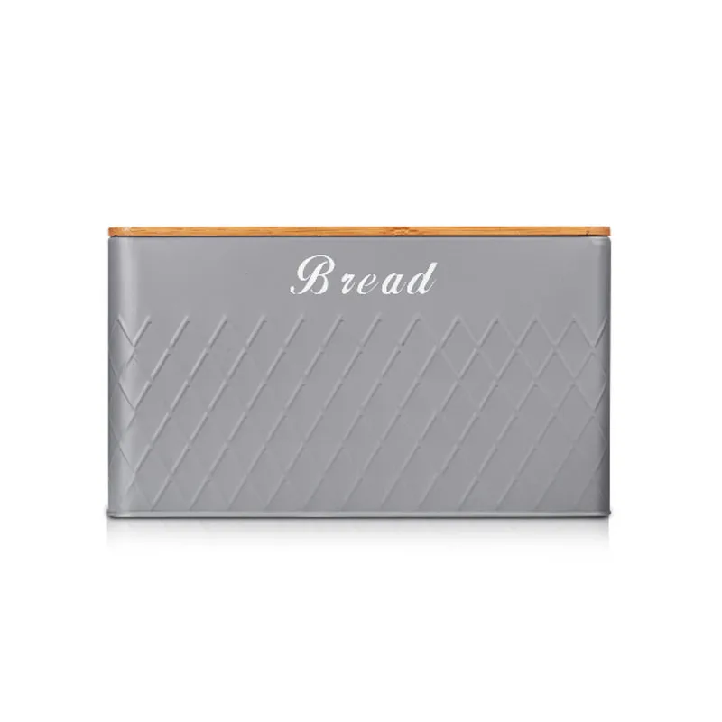 5pcs Kitchen Storage Set Airtight Bamboo Lids Grey Metal Container with Biscuit Barrel Canister Diamond Embossed Design