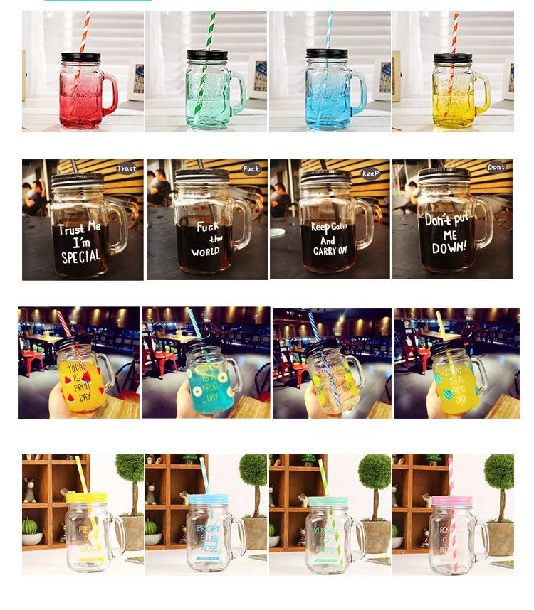 Popular Lead Free 16oz Clear Glass Beer Mason Jar Mug with lid