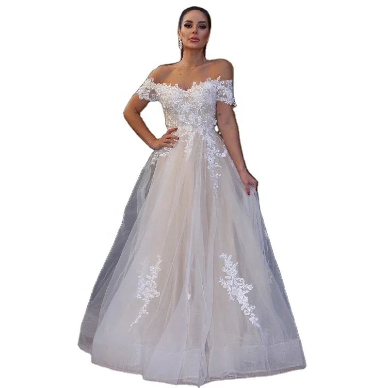 new style white wedding dress for bride ball gown vestido off-shoulder slim wedding dress