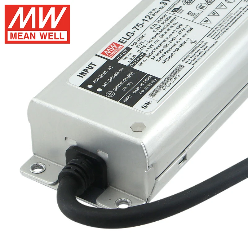 Mean Well ELG-75-12-3Y 75W 5A 12V LED Driver 75W IP67 Metal Housing Constant Voltage And Current Led Driver