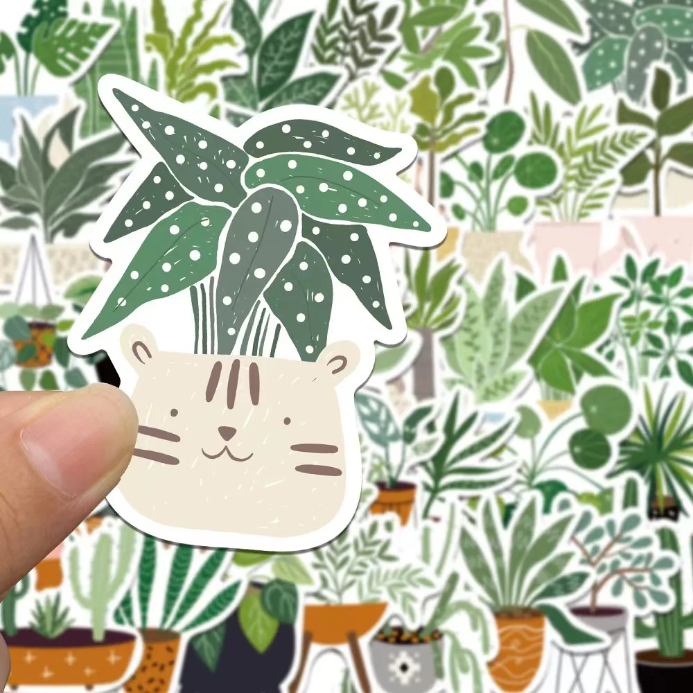 e-50pcs cute cartoon ins wind green plant potted plant graffiti sticker for DIY tablet suitcase fridge stationery discounted