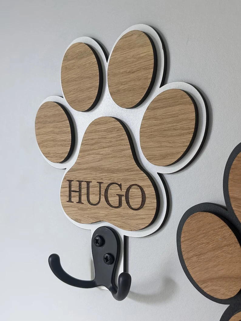 Dog Leash Hanger Bone Shape Wooden Lead Holder Puppy Gift Dog Wall Hook Wardrobe Collar Harness Clothes Coat Hanger