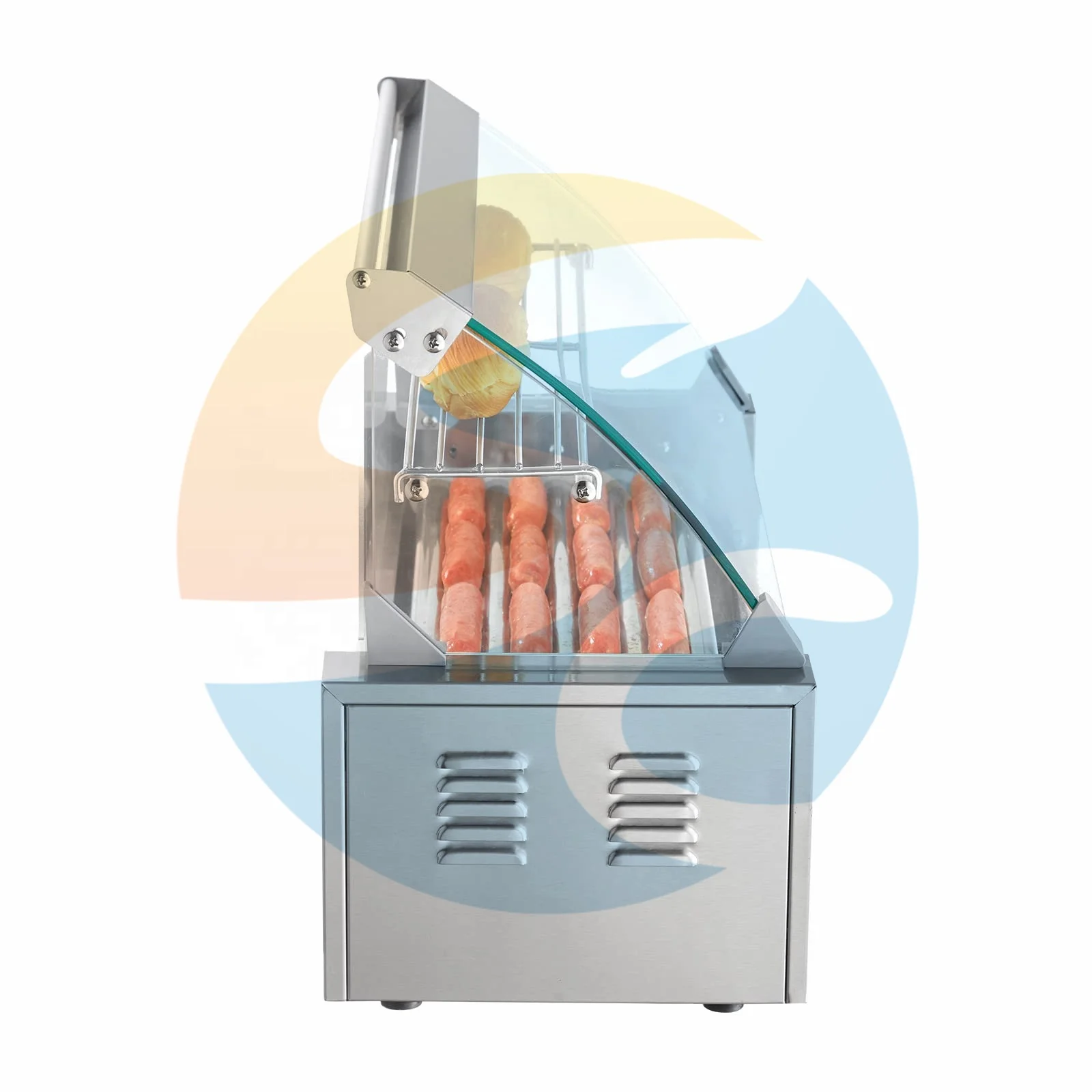 ETL CE Sausage Heater Machine with Bun Warmer with Door 5 Roll Stainless Steel Hot dog Roller Machine