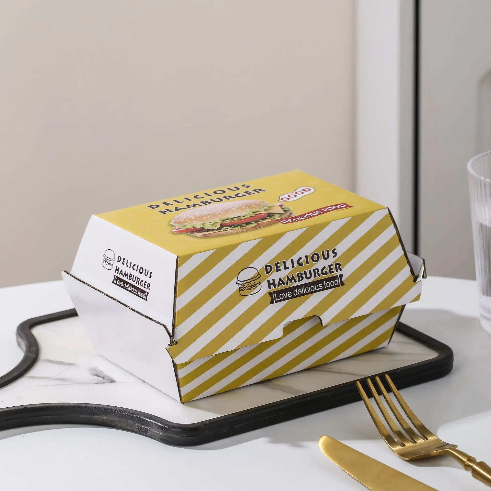 Easy-to-fold hamburger box chips chicken take out paper box food package container