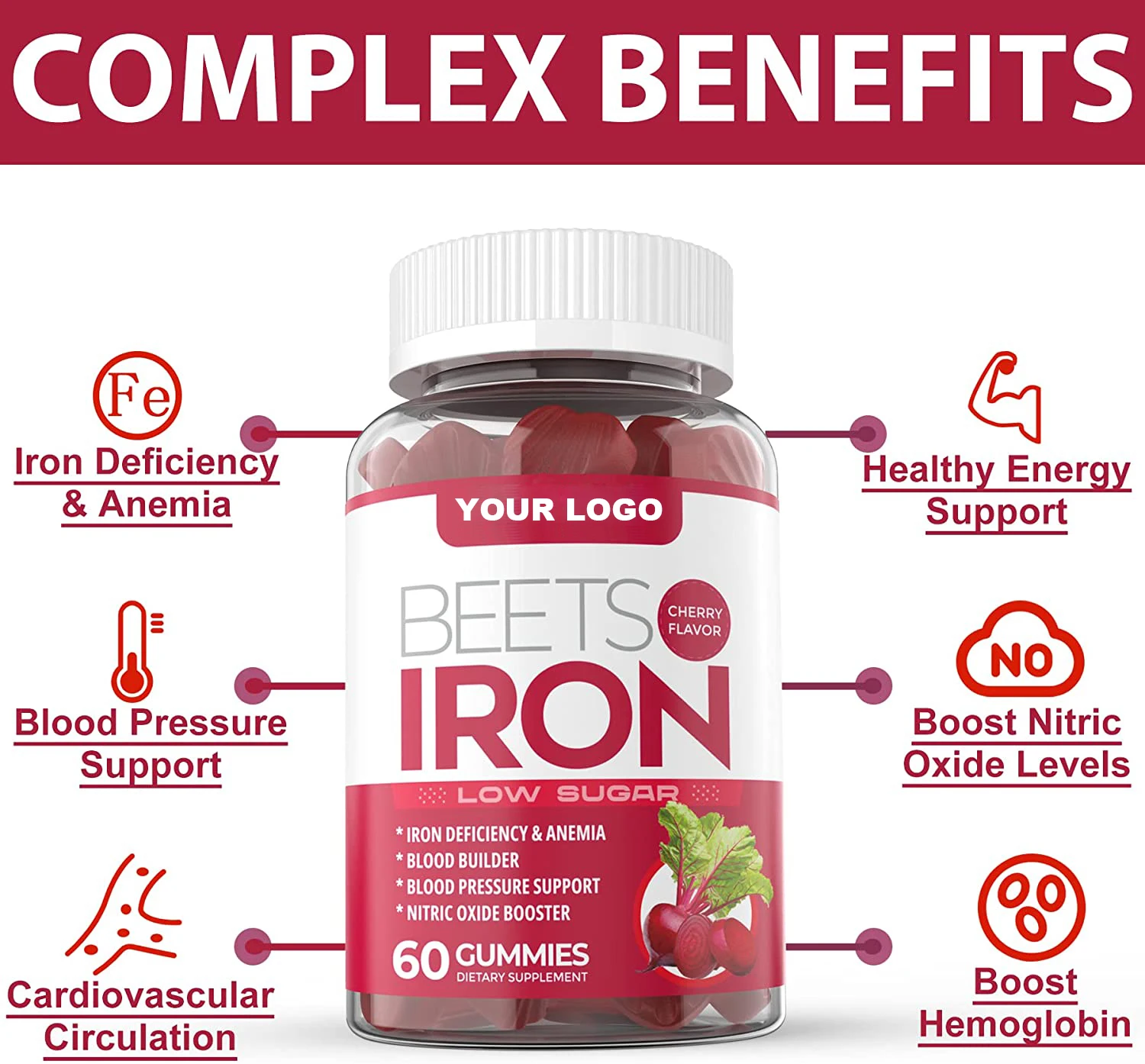 Vegan Iron Carbonyl Gummies Vitamin C B12 Folic Acid Beetroot Supports Blood Health Energy Immunity Old Healthcare Supplements