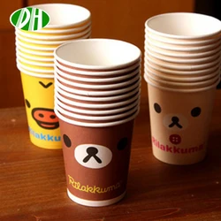 Custom printing Logo disposable single wall paper coffee juice cup with plastic lids for drink