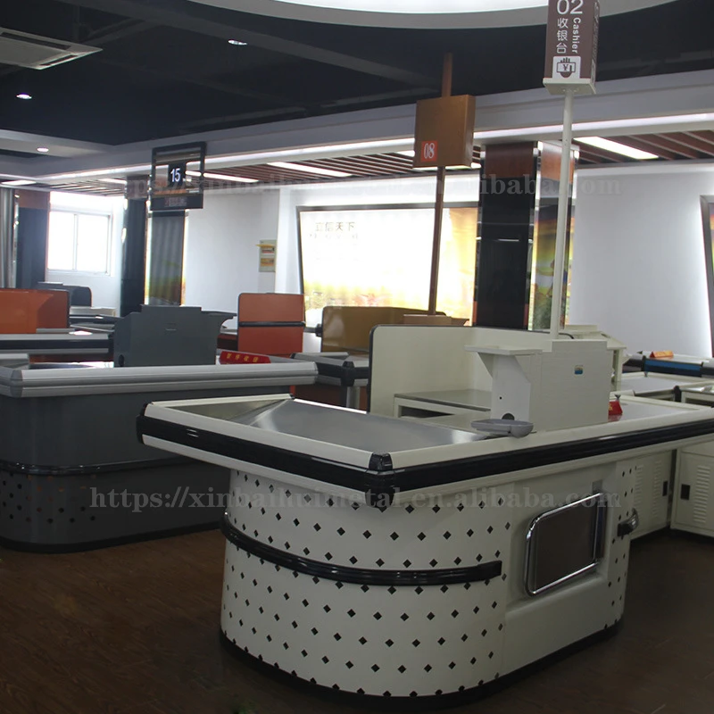 Xinbaihui Stainless Steel Retail Counter Desk Checkout Counter Cashier With Back Hole Grocery Checkout Counter