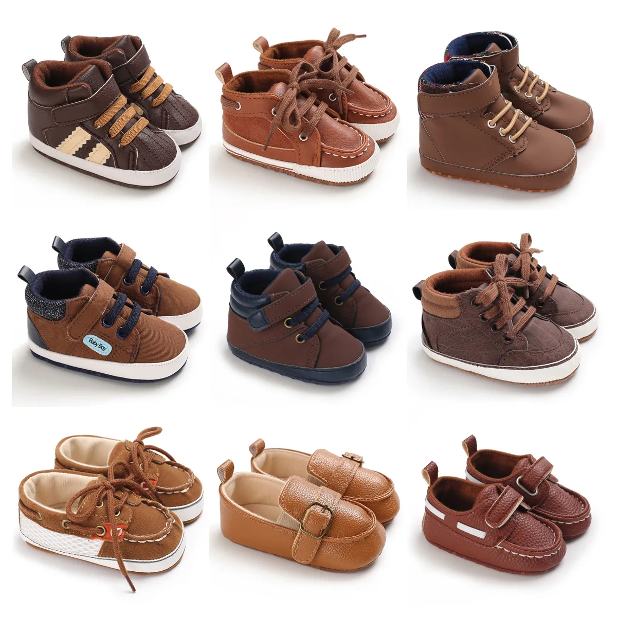 Valen Sina  Brown Baby Shoes Walking Toddler Shoes Soft Sole Newborn Birthday Infant Kids Boy Sneaker