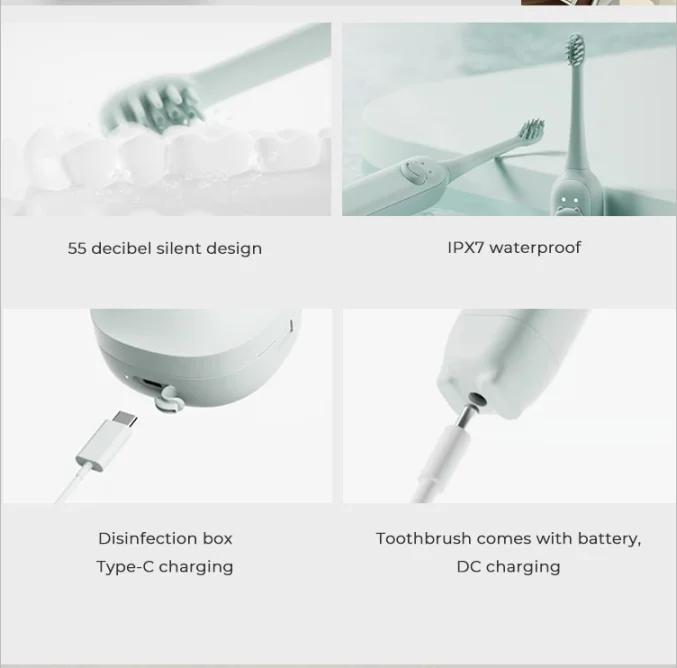 Dupont Silicone kids Toothbrush Sterilizer Kids 2 in 1 Wall Mount Gift Box For 5-12 Kids IPX7 Electric Smart Toothbrush