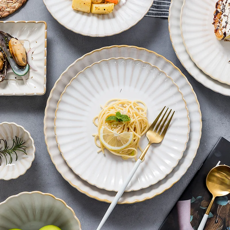 Wholesale Custom Ceramic Dinnerware Set Round Dinner Plate Steak Salad Sushi Fruit Dish Restaurant Serving Plate Soup Rice Bowl