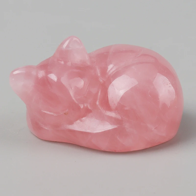 Religious Style Crystal Cat Figurine Healing Theme Home Office Decor with Polished Stone Sculpture Cute Sleeping Cat Statue