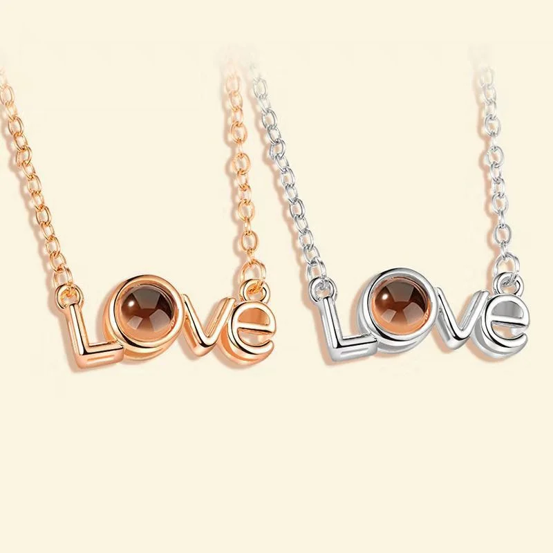 Shake the same 100 languages S925 sterling silver memory love love necklace I love you projection gift does not tarnish