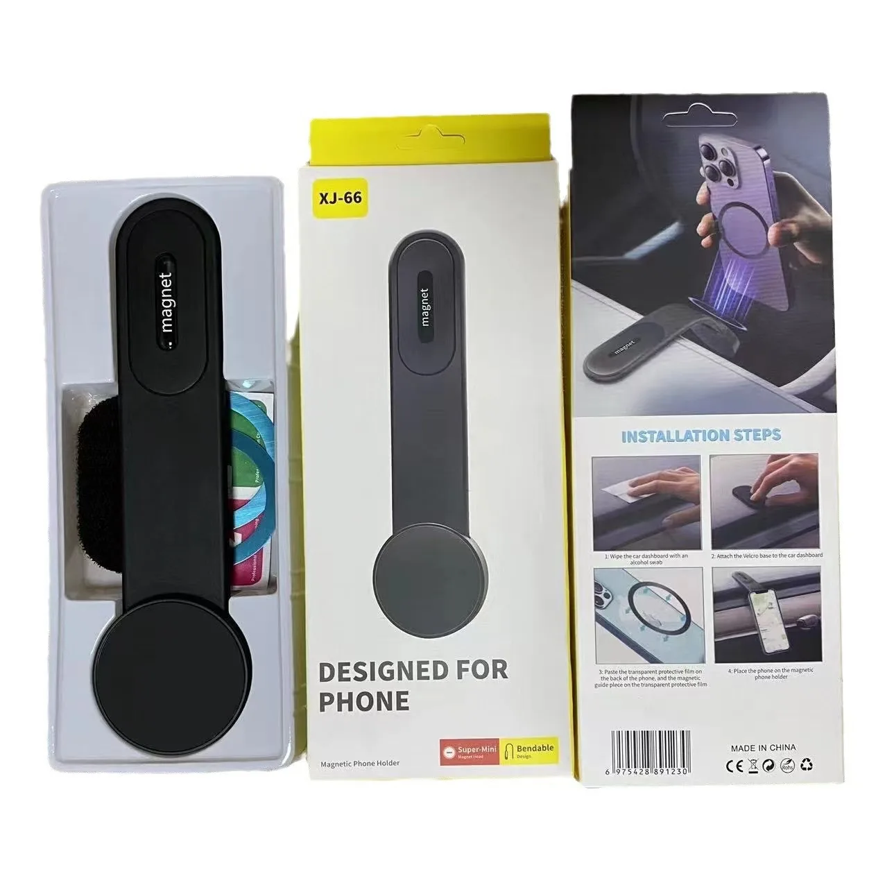 Strong magnet dashboard flexible bendable adhesive car plate holder magnetic car phone holder 360 rotation magnet phone holder