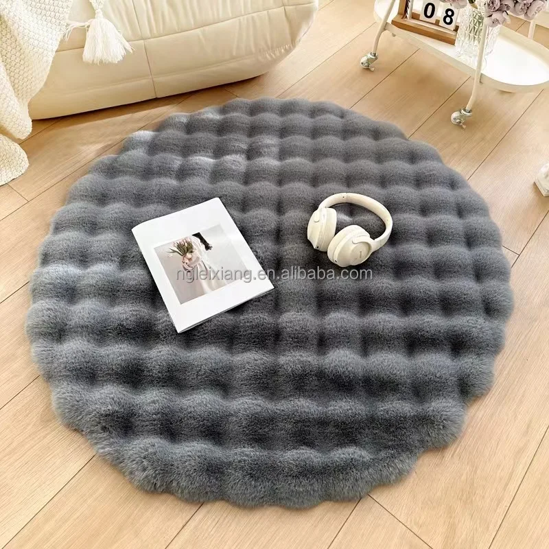 Bubble Round Faux Rabbit Fur Carpet Camel Colour Living Room Faux Rabbit Fur Area Carpet