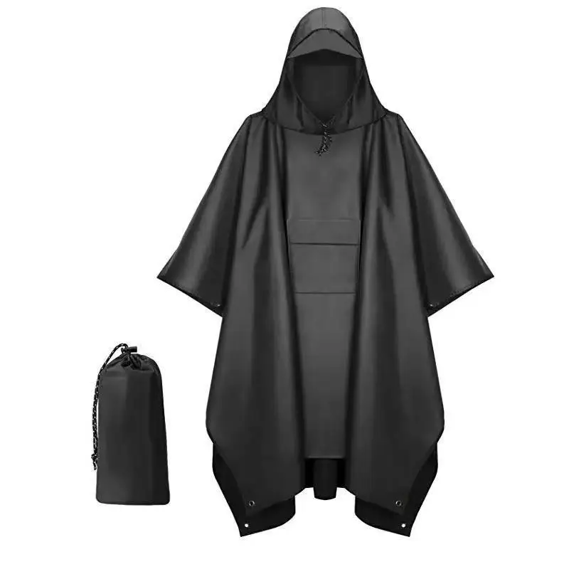 Eco-Friendly Fashionable Waterproof Raincoat Adults Long Hood Big Brim Soft PU Rain Poncho Disposable Outdoor Rainwear