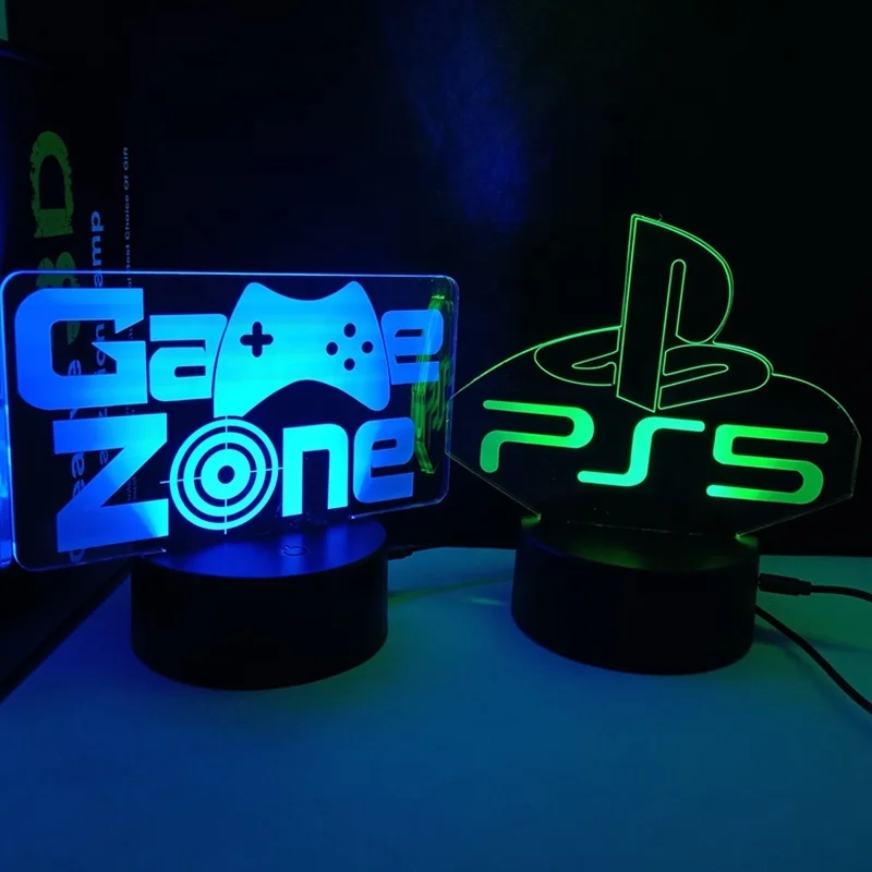 Popular Video Games Design PS5 Game Zone 3D Lamp Gaming Fans Gift Room Decoration LED Light 3D Illusion Lamp Factory Directly