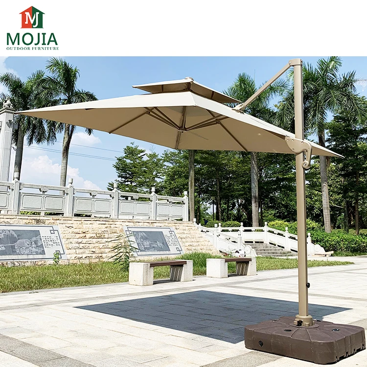 2020 large base high quality white beach outdoor double canopy umbrella cantilever garden parasol led 3x4m