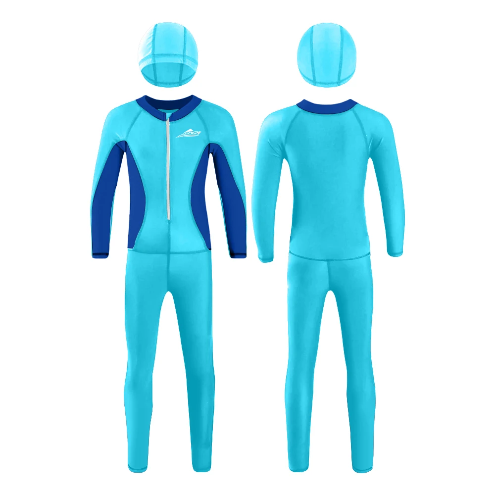 Wholesale Sun Protection Long Sleeve Girls Boys Bathing UPF 50+ Rash Guard Suits Swimsuits Zip 3-14Y Custom Print Logo Swimwear