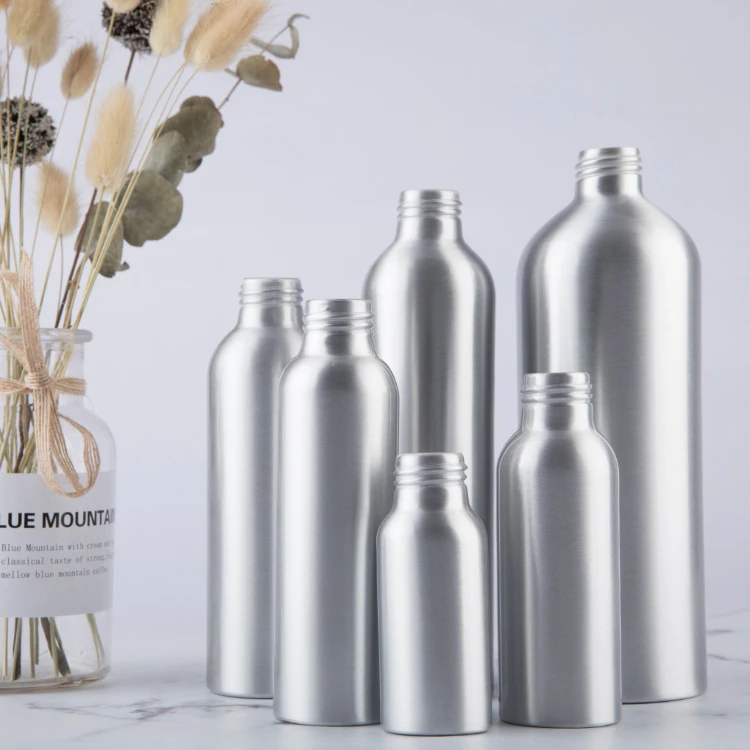New Luxury Wholesale Empty 50ml 100ml 200ml Silver Metal Bottle 500ml Aluminum Bottles