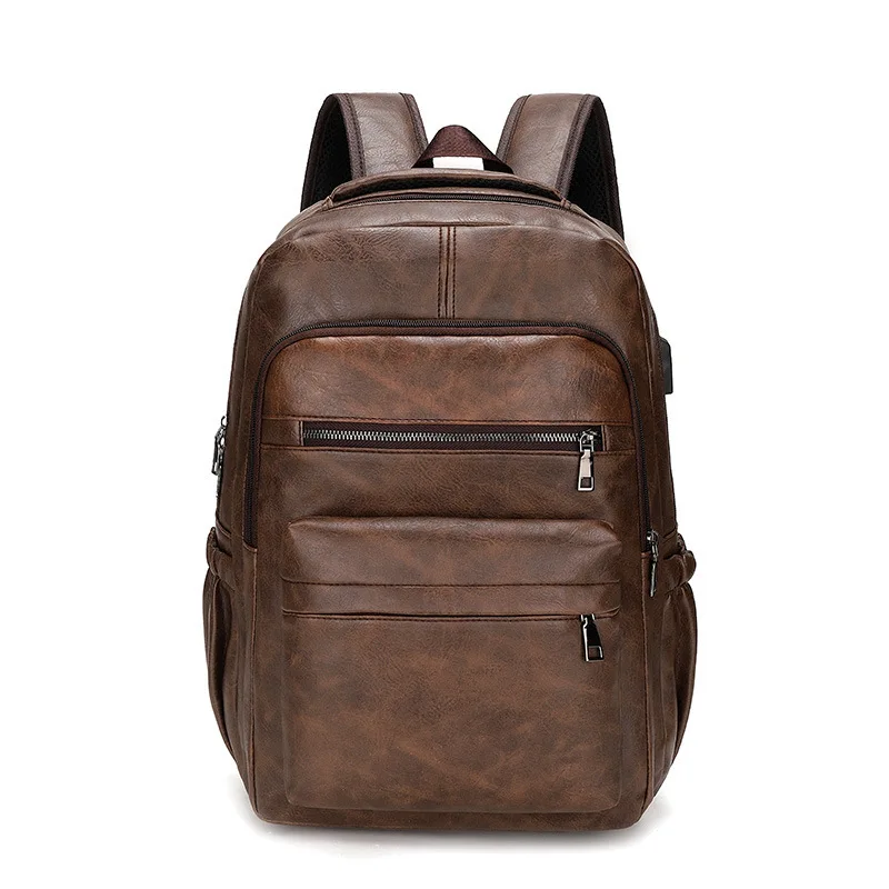 Leather Backpack Black Large Capacity Computer Backpack Airline Approved Business Work Bag Student Fashion Backpack