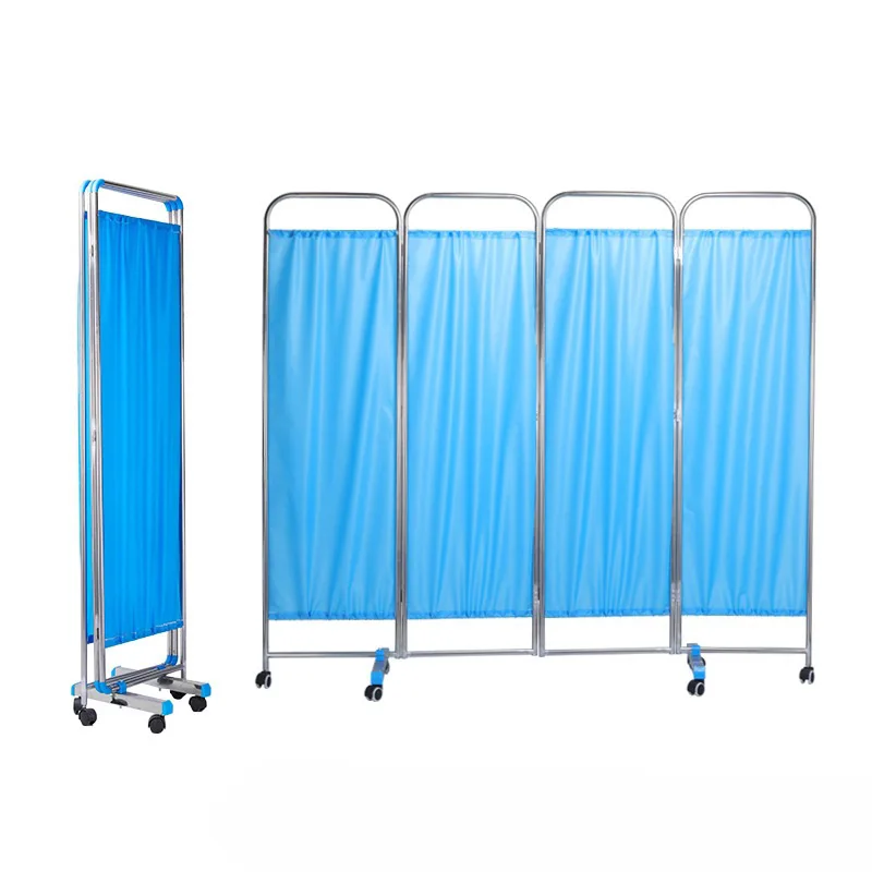 High Quality Four Section Stainless Steel Foldable Privacy Screen with Wheels for Clinic Ward Screen