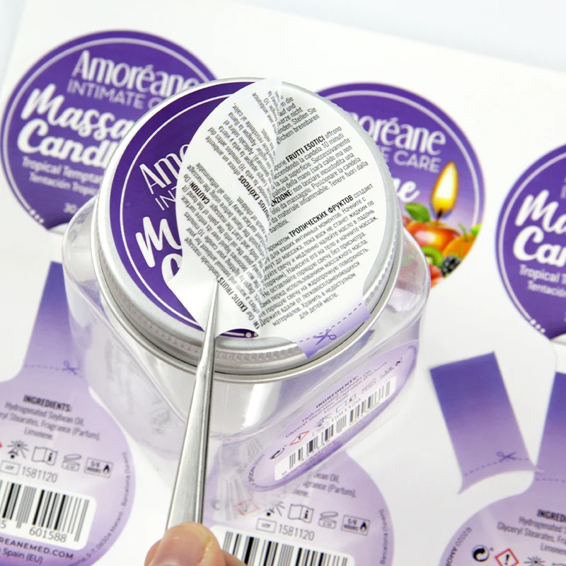 Biodegradable Two Side Printing  Self-adhesive Stickers Multi layer Cosmetic Ingredient Price Bottle Bottom Booklet Label