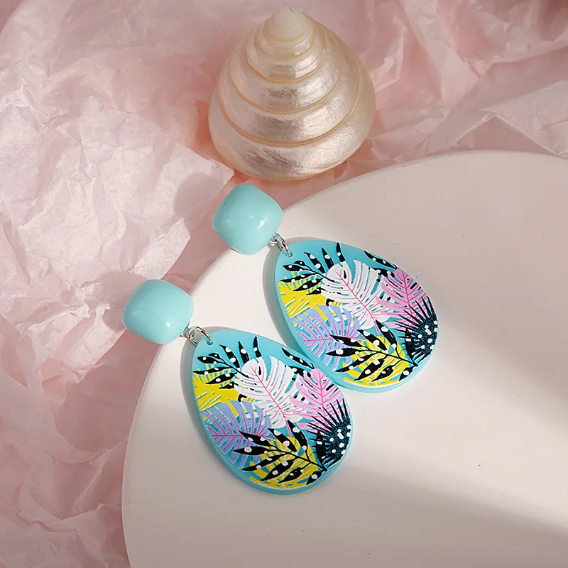 New Arrival Top Selling Trendy Creative Simple Colorful Cartoon Flower Patterns Colorant Match Resin Ring Personality Earrings