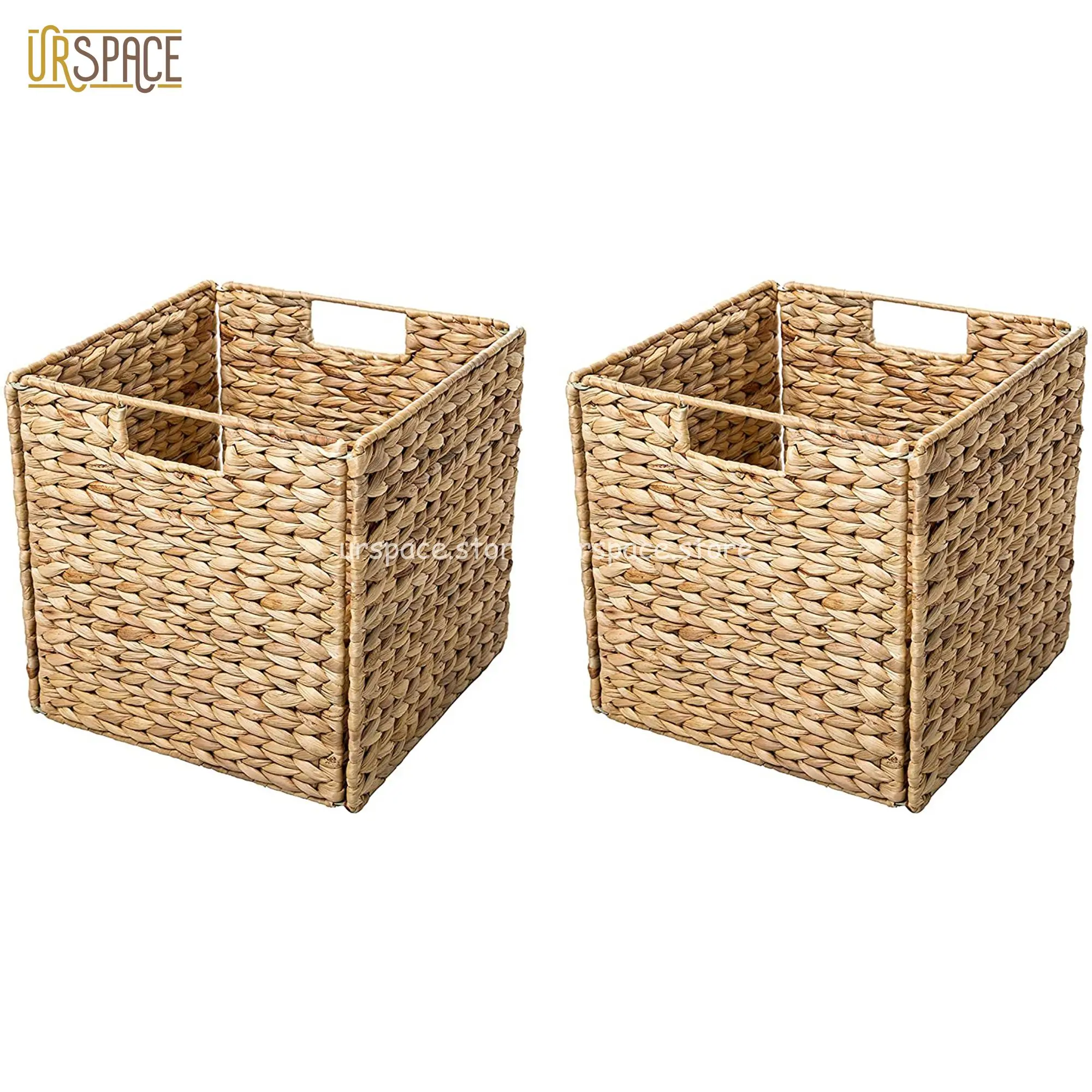 Foldable framed kitchen organize size S basket with handle Square Hand-woven Water Hyacinth Storage Basket from Vietnam