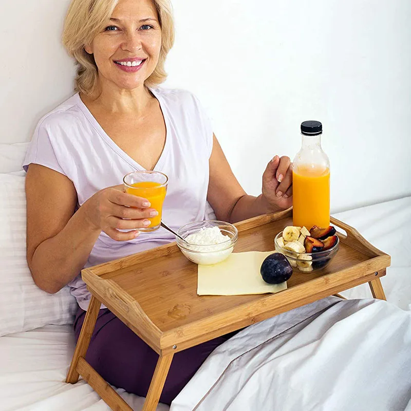 Eco-friendly Foldable Laptop Bamboo Breakfast Bed serving Tray Table with folding leg