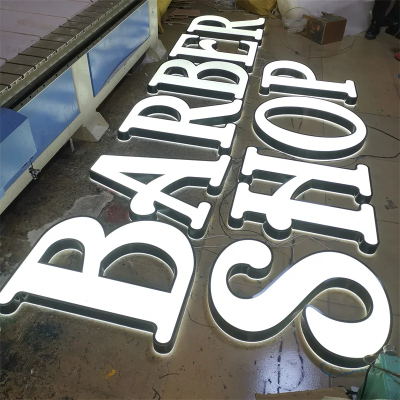 custom frontlit backlit led letter sign 3d led business Illuminated Led barber shop sign for shopfront sign