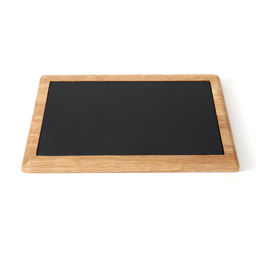Easily Clean Simple Design Rubber wood Cheese Board with Slate Board Slate Labels Chalk Steak plate kitchenware Pizza black tray