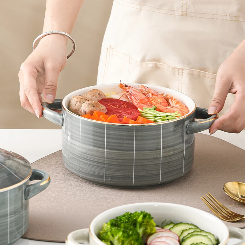 OSBORN European Style Phnom Penh Dinnerware Set Soup Pot Ceramic Stockpot  with Porcelain Handles