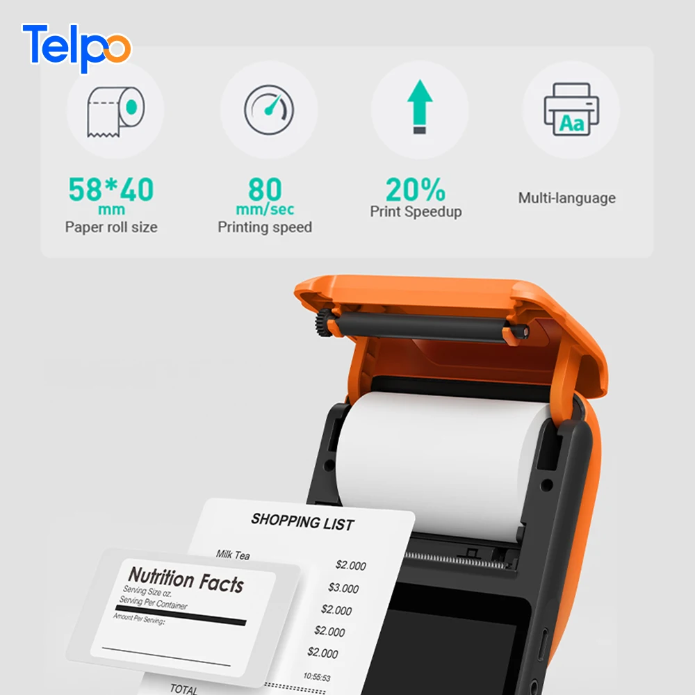 Telpo M1 All In One Handheld Mobile Device Android 12 Ticket Machine with 40mm Thermal Printer