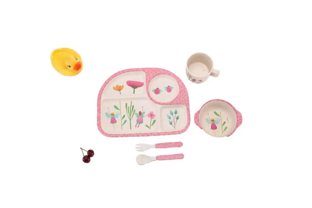 
Elliptical divided compartment Cartoon biodegradable children tableware set, bamboo fiber dinnerware 