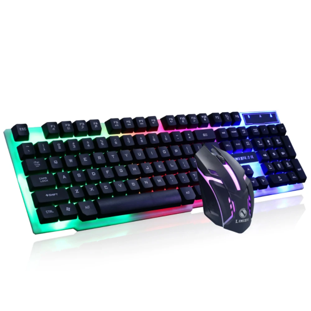 Internet Cafe Ergonomic Glowing Game Kit Colorful Backlit Wired Keyboard and Mouse Combos Set Wired 104 Keys RGB Backlight