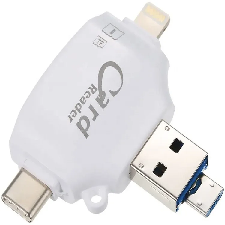 SD Card Reader, 4 in 1 Memory Card Adapter, SD/TF Card Adapter to View Game Camera Photos Videos for iOS/Android Phone Tab