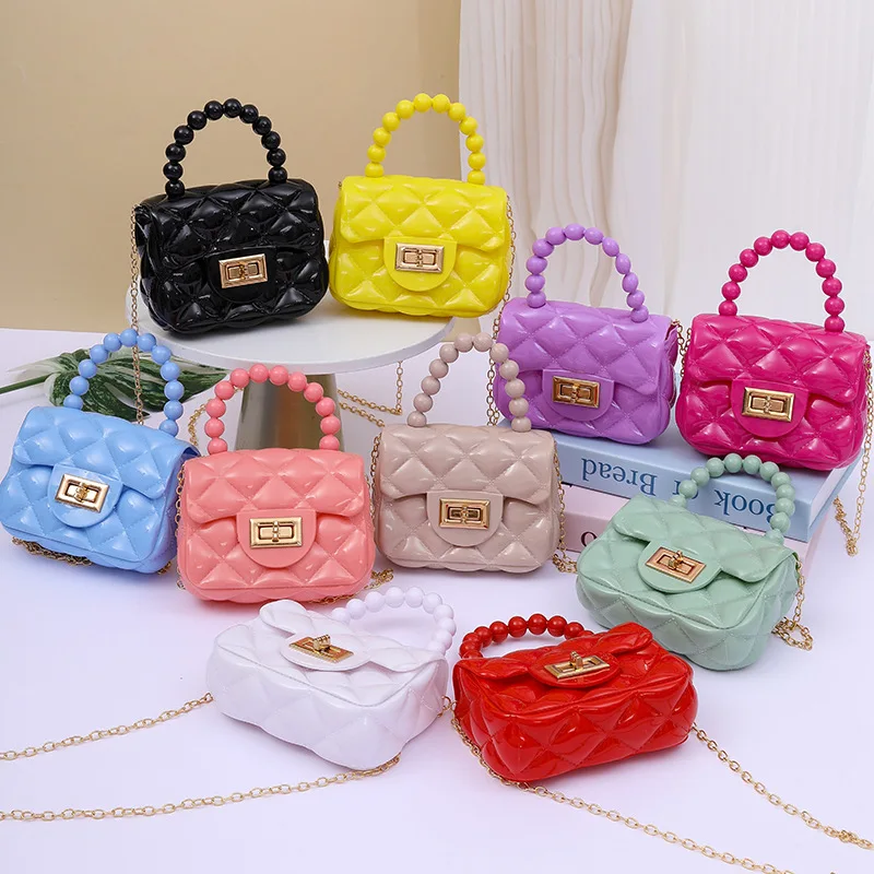 Trendy Jelly Purse Bag for Girl Cute Princess Handbag PVC Shoulder Bags with Pearl Handle Long Chain