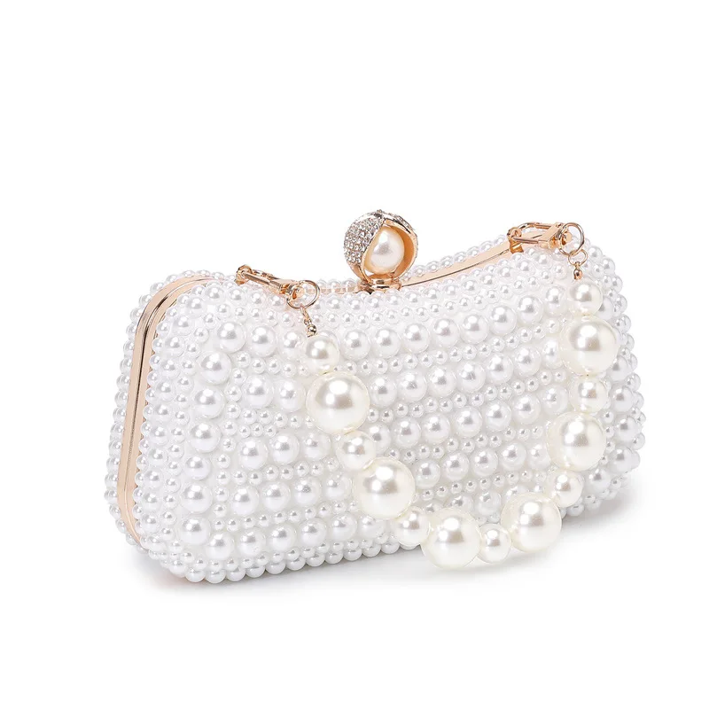 2024 African White Pearl Bridal Wedding Purse Set Pointed Toe Party Evening short heel Shoes With Matching Clutch Bags