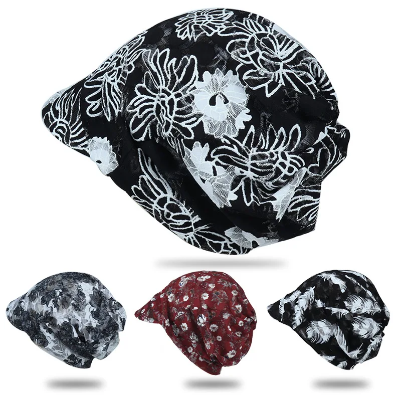 HZM-24293 Women Turban Hat Female Skull Beanies Chemo hat Girls Elegant Slouchy Flower hats