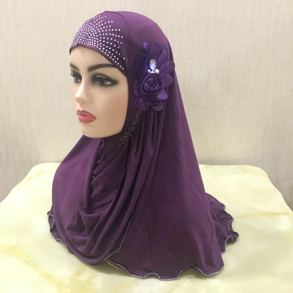 Ice Ribbon Flower Hot Drill Cover Instant Hijab Manufacture Of Head Scarf With Yarn Instant Jersey Hijab