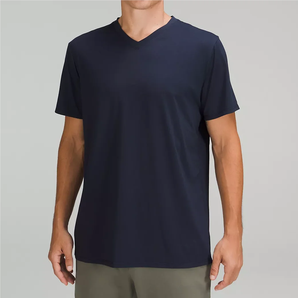 Manufacture Custom T Shirt Front And Back Athletic Sports Wear Fitness Gym V-neck Navy T Shirts For Men